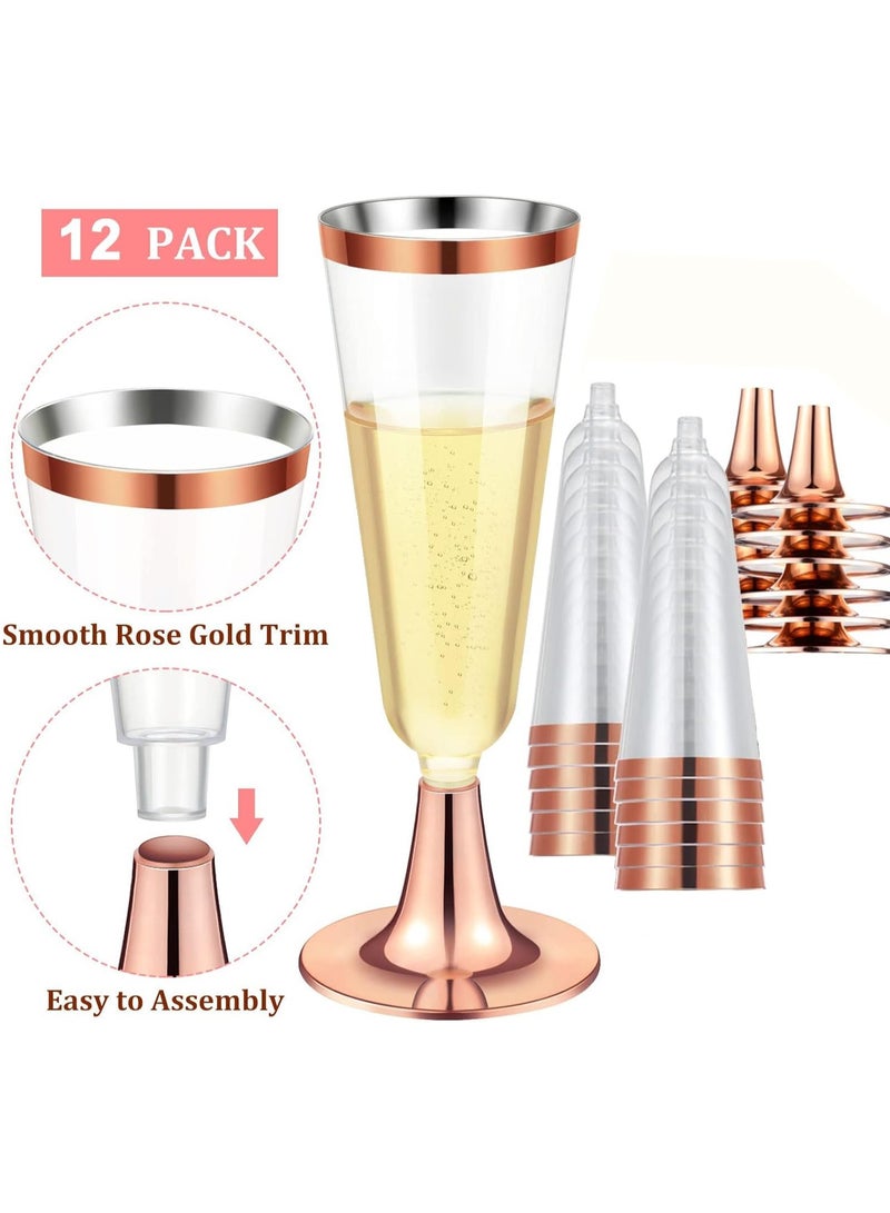 KASTWAVE 12 Pack Plastic Champagne Flutes 5 oz Clear Toasting Glasses Disposable Cups with Rim for Wedding Engagement Birthday Graduation Anniversary Parties - Image 3
