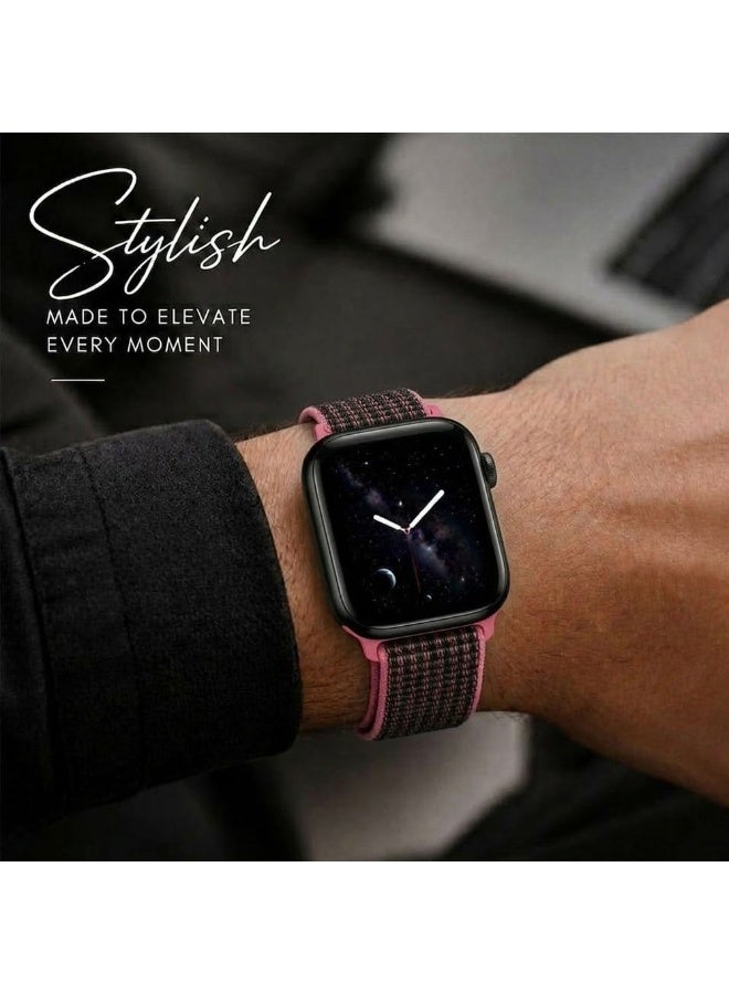 MARGOUN Breathable Nylon Sport Loop Band Compatible with Apple Watch 44mm 45mm 46mm 49mm for Women Men, iWatch Wrist Straps for Ultra 3 2, Se, Series 11 10 9 8 7 - Black Pink - Image 5
