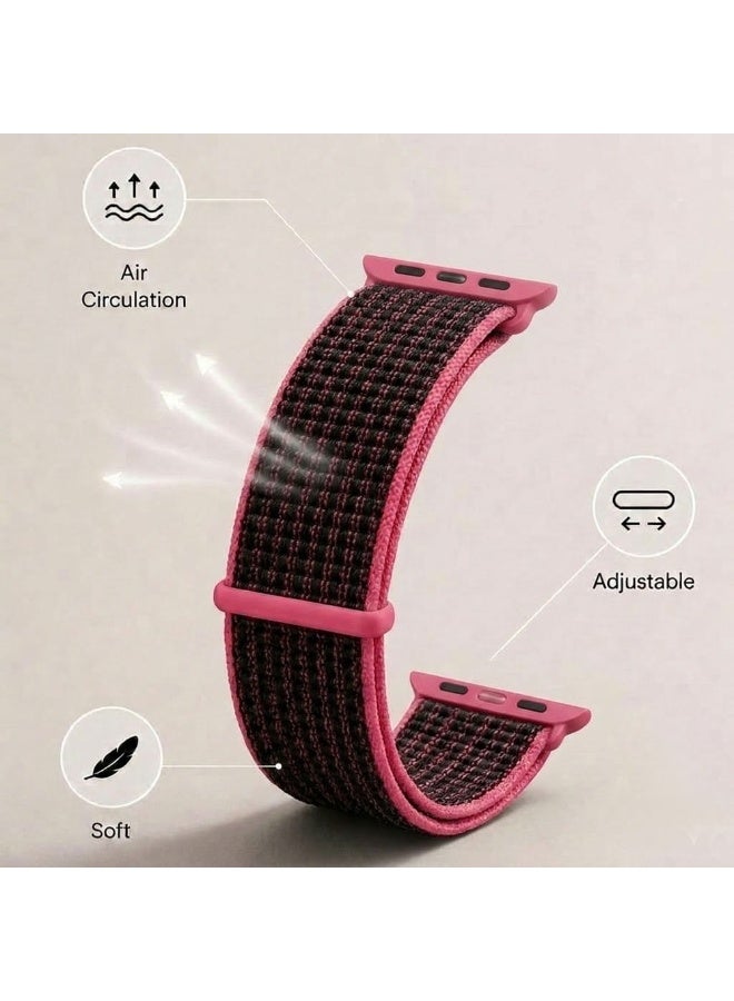 MARGOUN Breathable Nylon Sport Loop Band Compatible with Apple Watch 44mm 45mm 46mm 49mm for Women Men, iWatch Wrist Straps for Ultra 3 2, Se, Series 11 10 9 8 7 - Black Pink - Image 3