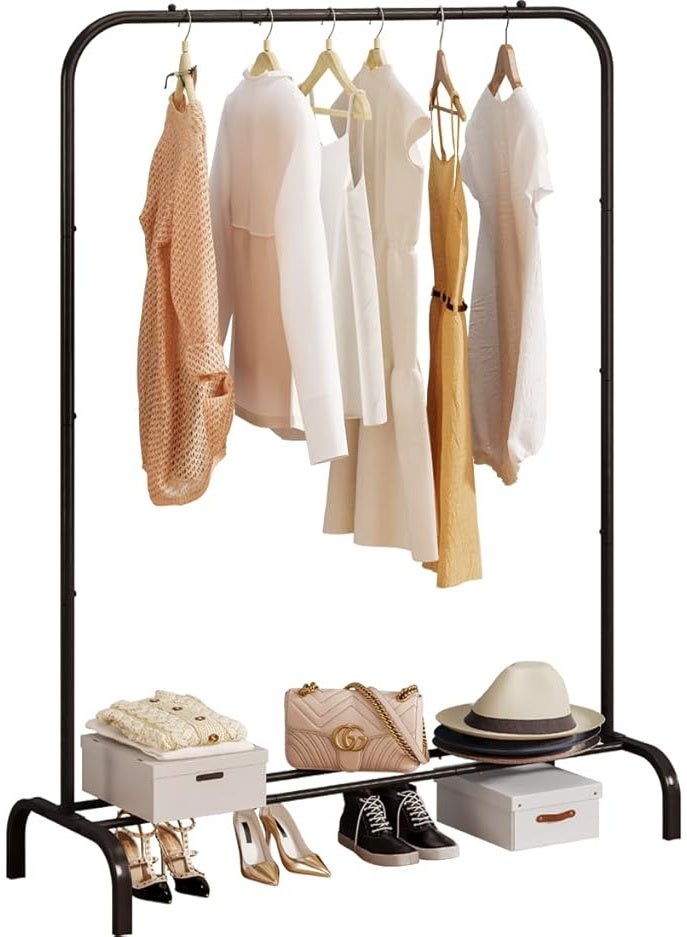 BLOOMING TIME Garment Rack for Hanging Clothes Rack Heavy Duty Portable with Bottom Metal Shelf Drying Coats Shirt,Black (Black) - Image 1
