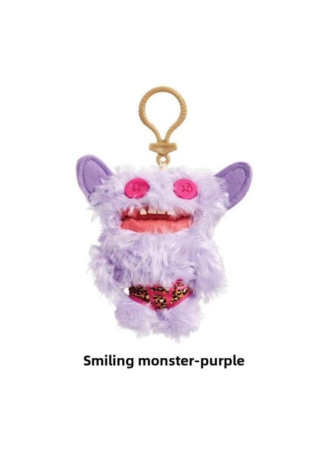 Key Pendant Genuine Big Teeth Teeth Monster Doll Teeth Treasure Ugly Adorable Monster Funny Plush Support One Generation-Color:Keychain-underwear-laughing Monster (purple)-Height:About 12cm  - Image 1