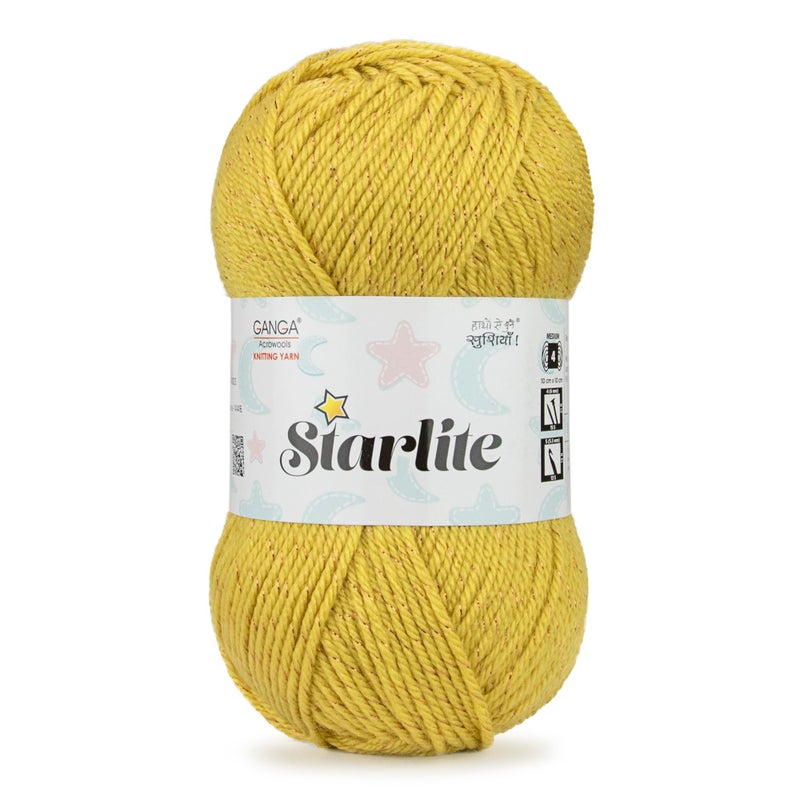 Ganga Acrowools Starlite, 99% Anti Pill Yarn 1% Metal, Hand Knitting Yarn Oekotex Class1 Certified (Stl004-Mustard), 100 Gram, Yellow - Image 5