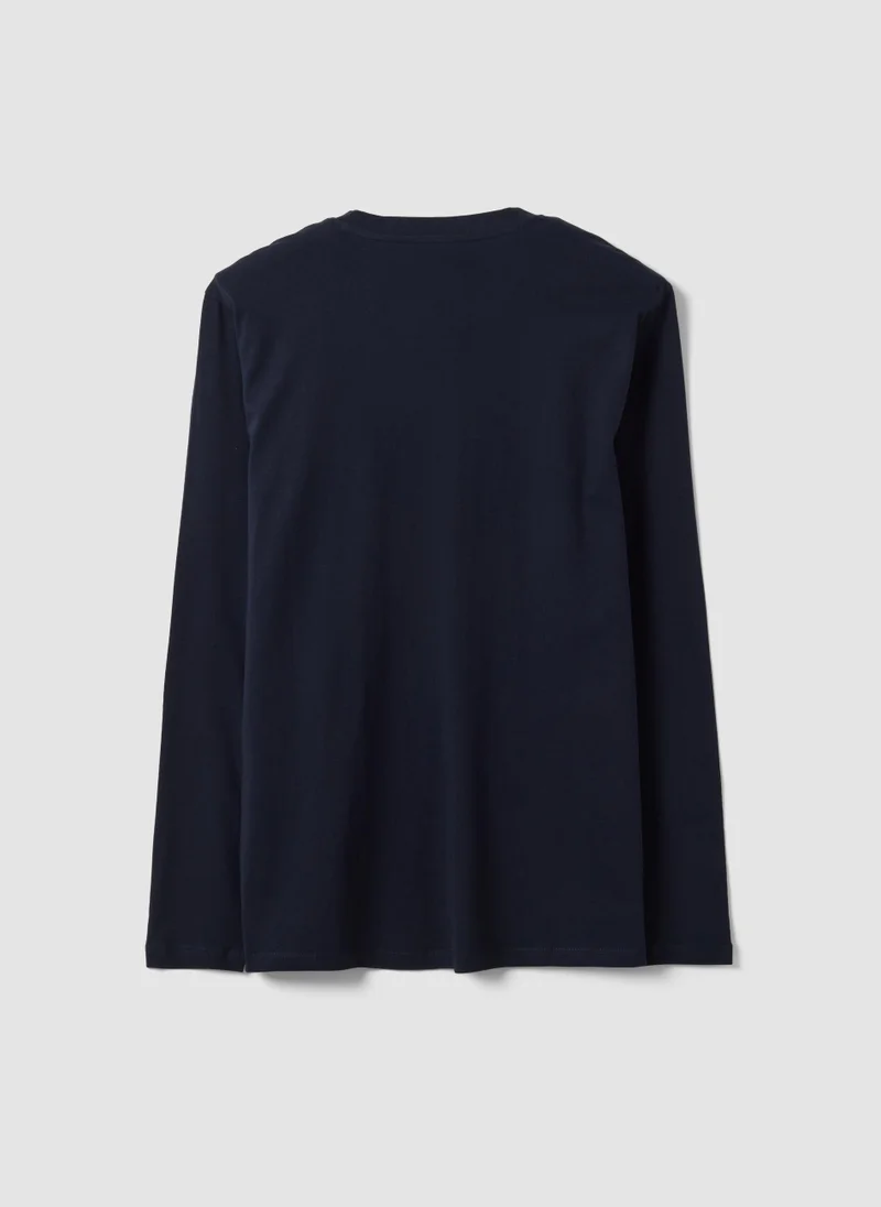 Ovs OVS Blue Long-Sleeve Crew-Neck T-Shirt In Pure Organic Cotton