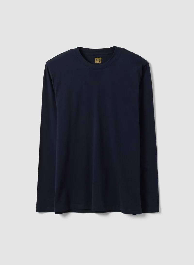 Ovs OVS Blue Long-Sleeve Crew-Neck T-Shirt In Pure Organic Cotton