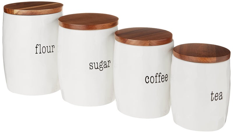 Certified International Corp Its Just Words 4 Piece Canister Set with Wood Lids Multicolor