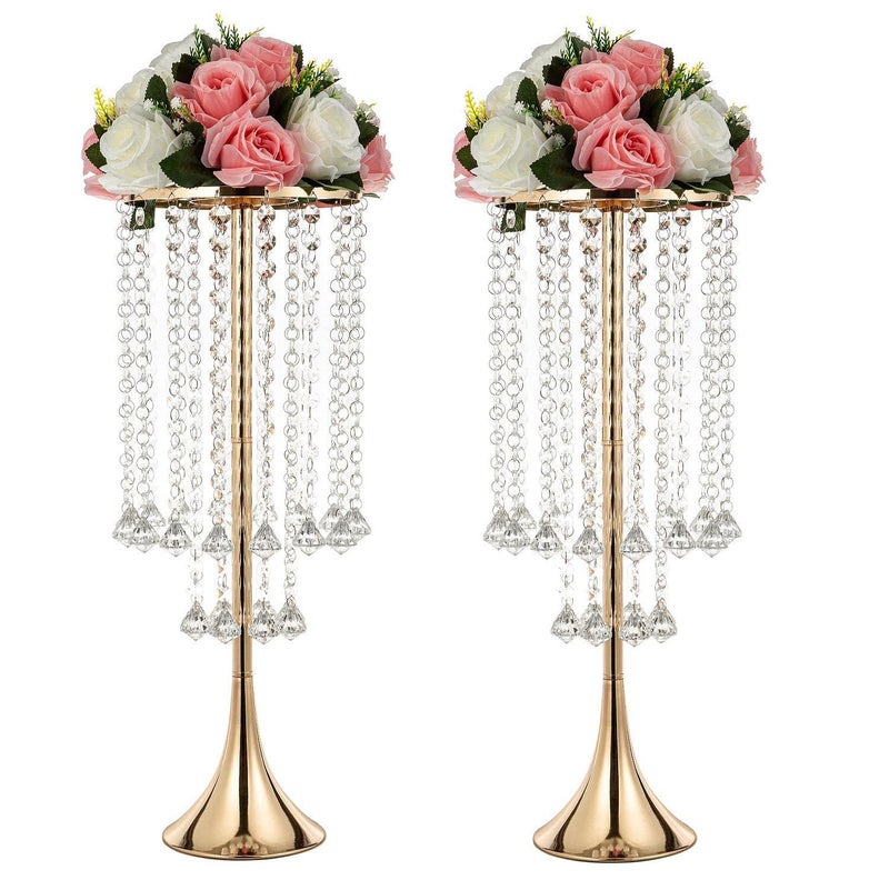 2Pcs 2188 Centerpieces Tall Crystal Metal Vase Gold Flower Stand Vase for Table Wedding Centerpieces DecorationArtificial Flower Vase for Dining