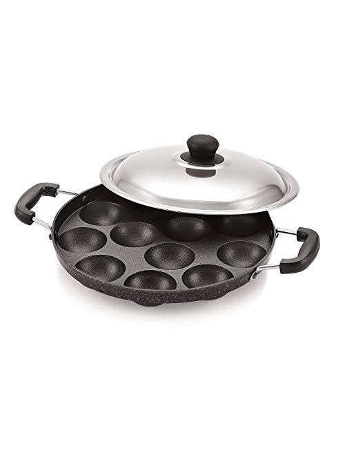 Konquer TimeS Komal Aluminium Appam Patra with Cavities Black 12 Cup  - Image 1