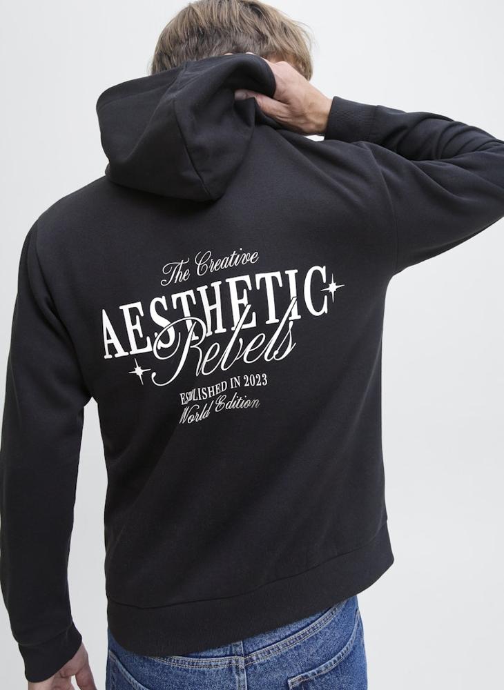 ج ج ريبل هودي بطباعة نصية وياقة دائرية - Image 3