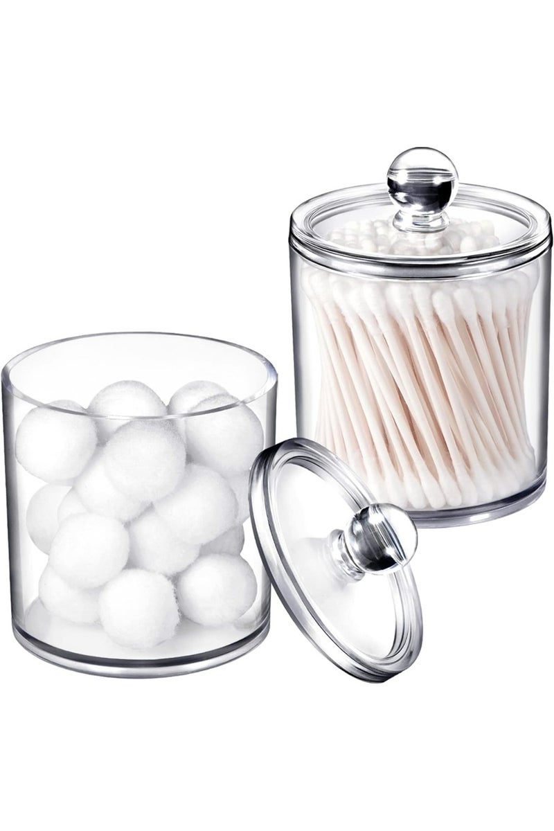 LIMOS ars Qtip Holder, Qtip Holder Dispenser for Cotton Ball, Cotton Swab, Storage Canister Clear Plastic Acrylic Jar, Qtips Cottons Buds for Bathroom Canister Storage, Vanity Makeup Organizer(2 Pack) - Image 1