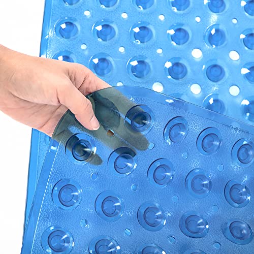 Linoows Bathtub and Shower Mats, Extra Long Non-Slip Bath Tub Mat 39 x 16 Inch, Machine Washable Bathmat with Suction Cups & Drain Holes for Bathroom Floor, Clear Royal Blue - Image 2