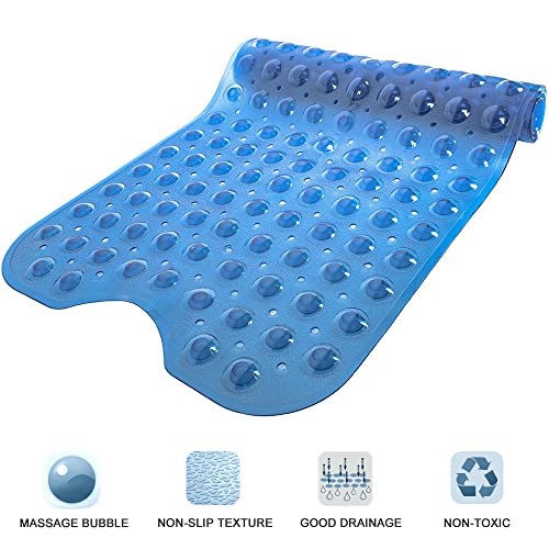 Linoows Bathtub and Shower Mats, Extra Long Non-Slip Bath Tub Mat 39 x 16 Inch, Machine Washable Bathmat with Suction Cups & Drain Holes for Bathroom Floor, Clear Royal Blue - Image 5