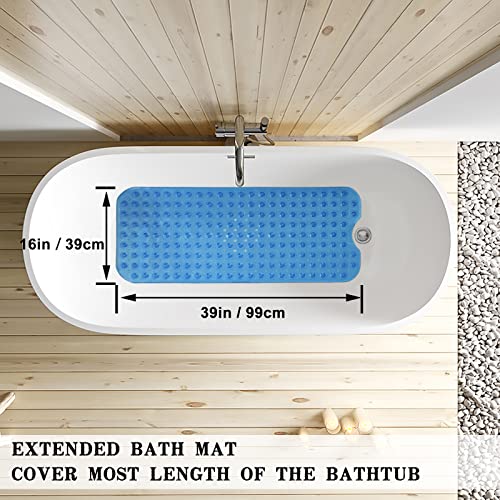 Linoows Bathtub and Shower Mats, Extra Long Non-Slip Bath Tub Mat 39 x 16 Inch, Machine Washable Bathmat with Suction Cups & Drain Holes for Bathroom Floor, Clear Royal Blue - Image 4