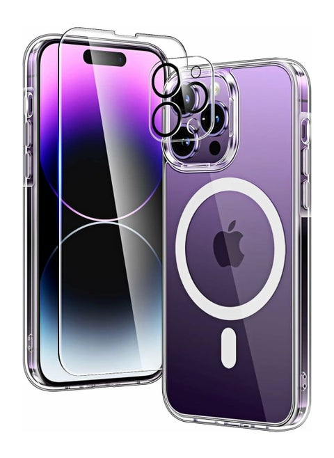 Package 3 in 1 For iPhone 15 Pro Max, Clear Case with Screen Protector & Lens Protector, Compatible with Magsafe, High-Grade Protection & Anti-Yellowing, Magnetic Case for iPhone 15 Pro Max, Transparent