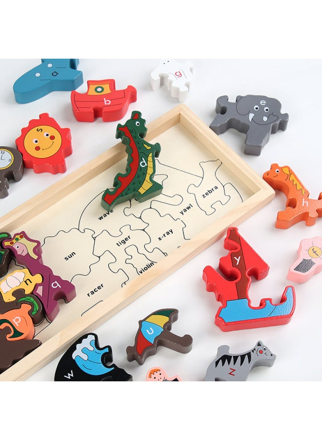 Children's Educational Animal Dinosaur Three-dimensional Puzzle Wooden Puzzle Baby Intelligence Development Russian Square Toys-Color:Three-in-one Happy Traffic - Image 3