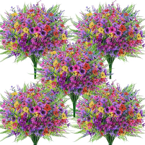 Der Rose 24 Bundles Fake Flowers Spring Artificial Flowers for Outdoors UV Resistant Silk Flowers for Garden Patio Porch Farmhouse Home Decor Colourful - Image 1