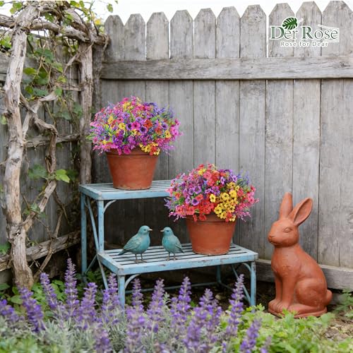Der Rose 24 Bundles Fake Flowers Spring Artificial Flowers for Outdoors UV Resistant Silk Flowers for Garden Patio Porch Farmhouse Home Decor Colourful - Image 3