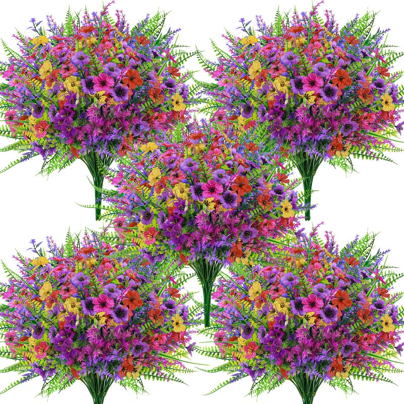Der Rose 24 Bundles Fake Flowers Spring Artificial Flowers for Outdoors UV Resistant Silk Flowers for Garden Patio Porch Farmhouse Home Decor Colourful - Image 2