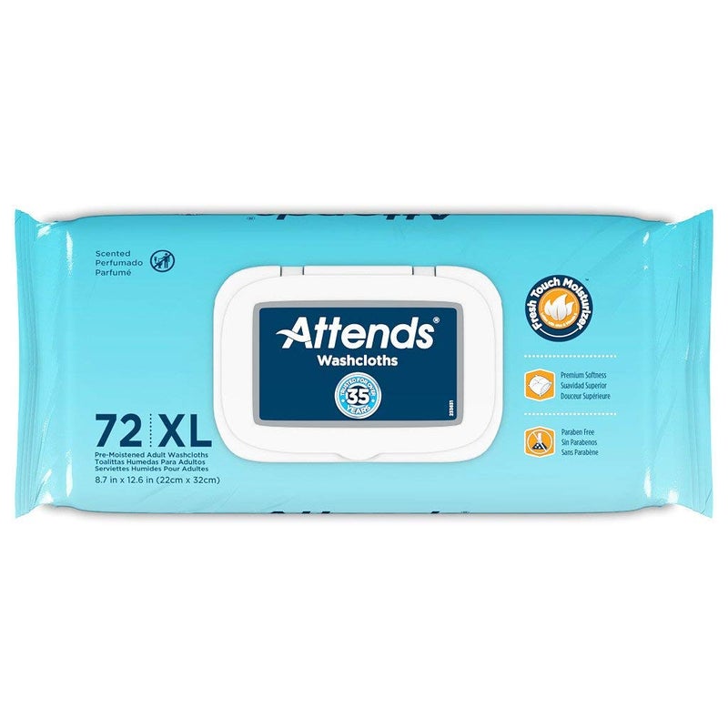 Attends Washcloths NoRinse Disposable Cleansing Wipes for Incontinence 78x118 Hypoallergenic AlcoholFree with Aloe Scented 72ct Soft Pack - Image 3