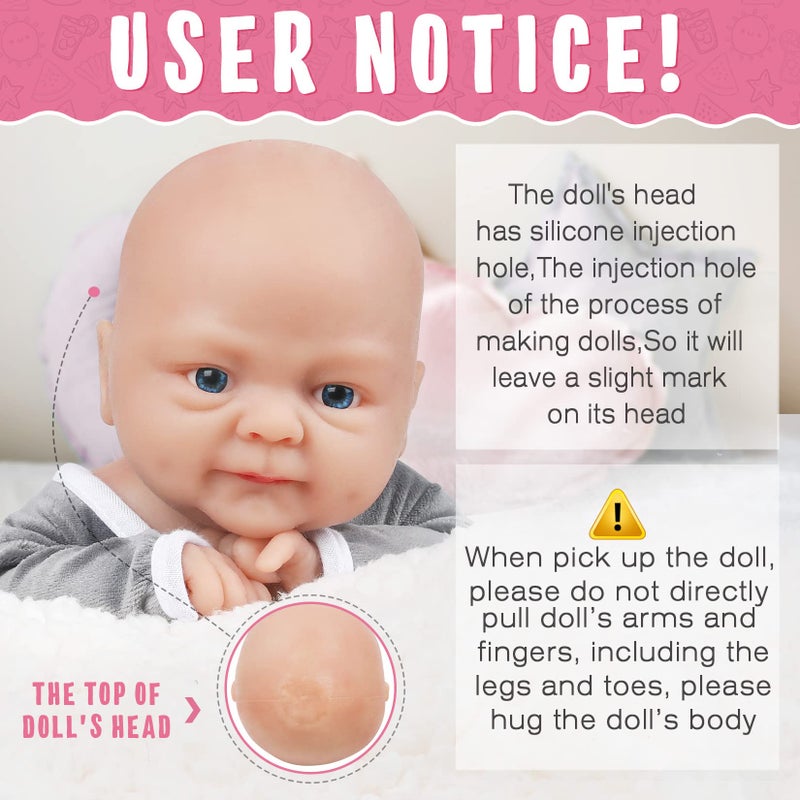 Vollence 14 inch Full Body Silicone Baby DollsNot Vinyl DollsSoft Realistic Real Silicone Baby Doll Bald Lifelike Newborn Platinum Silicone Baby Doll  Boy - Image 3