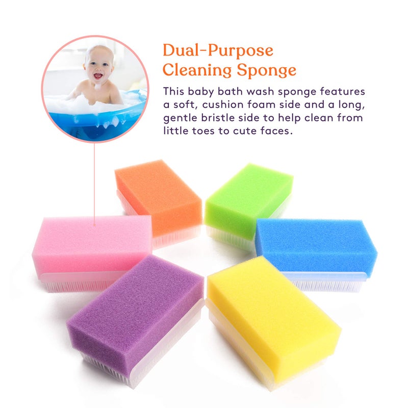 سبيشال سابلايز (6 Pack) Baby Bath Sponges Soft Foam Sensory Scrubber with Cradle Cap Bristle Brush - Body, Hair, and Scalp Cleaning - Gentle on Infant, Toddler Sensitive Skin - Great Sensory Feel - Image 3