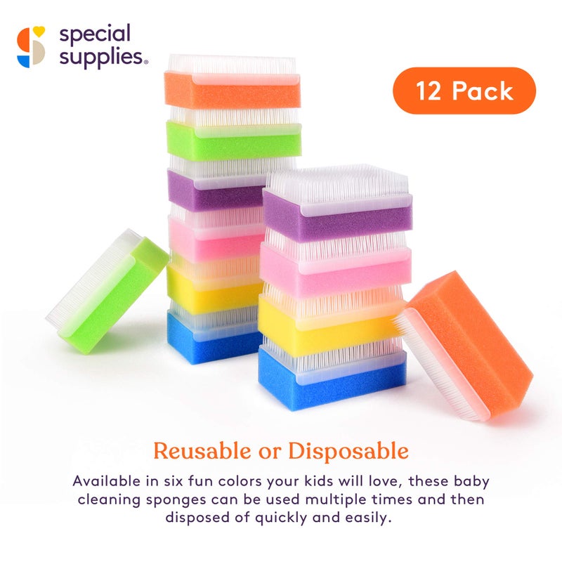 سبيشال سابلايز (6 Pack) Baby Bath Sponges Soft Foam Sensory Scrubber with Cradle Cap Bristle Brush - Body, Hair, and Scalp Cleaning - Gentle on Infant, Toddler Sensitive Skin - Great Sensory Feel - Image 4