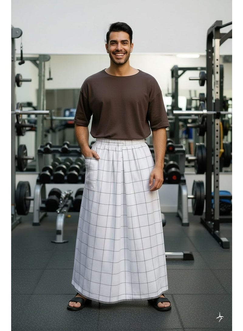 Hero Men's White Izar / Sarong with Elastic Waist & Side Pocket - Comfortable Summer Fouta for Men (Ma'awaz / Suba'iya) - Ideal for Home, Sleep, Athletes, and Prayer - Image 1