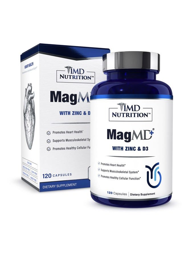 1MD Nutrition MagMD Plus - Magnesium with Zinc & D3 | Promotes Heart Health, Supports Bone & Muscle Strength, and Aids Immune System - 120 Ct - Image 1