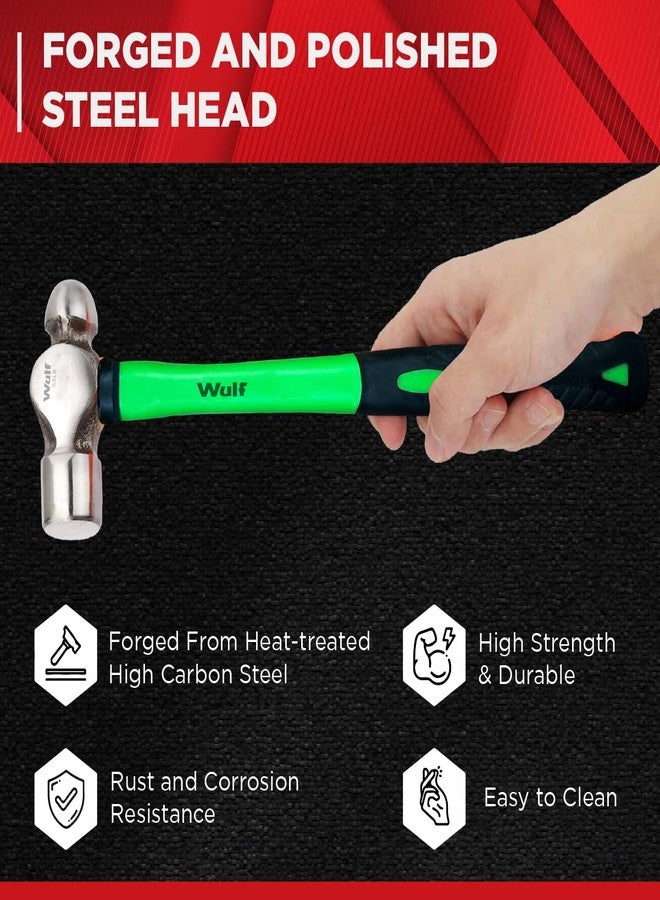 WULF 0.5 lb Heavy Duty Ball Pein Hammer | Drop-Forged Steel Head with Shockproof Fiberglass Handle | Anti-Slip Grip for Metalwork, Construction, Carpentry & DIY | Professional Hand Tool - Image 2