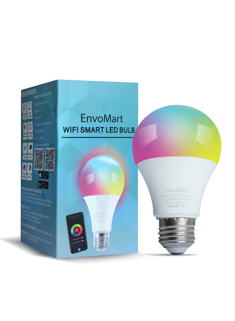 EnvoMart WIFI Smart Bulb Pack of 1 - 9W Smart Wi-Fi Light Bulb - LED Home Light Bulb Compatible with Alexa, Echo, Google Home Assistant - Have Multi Colors - Image 1