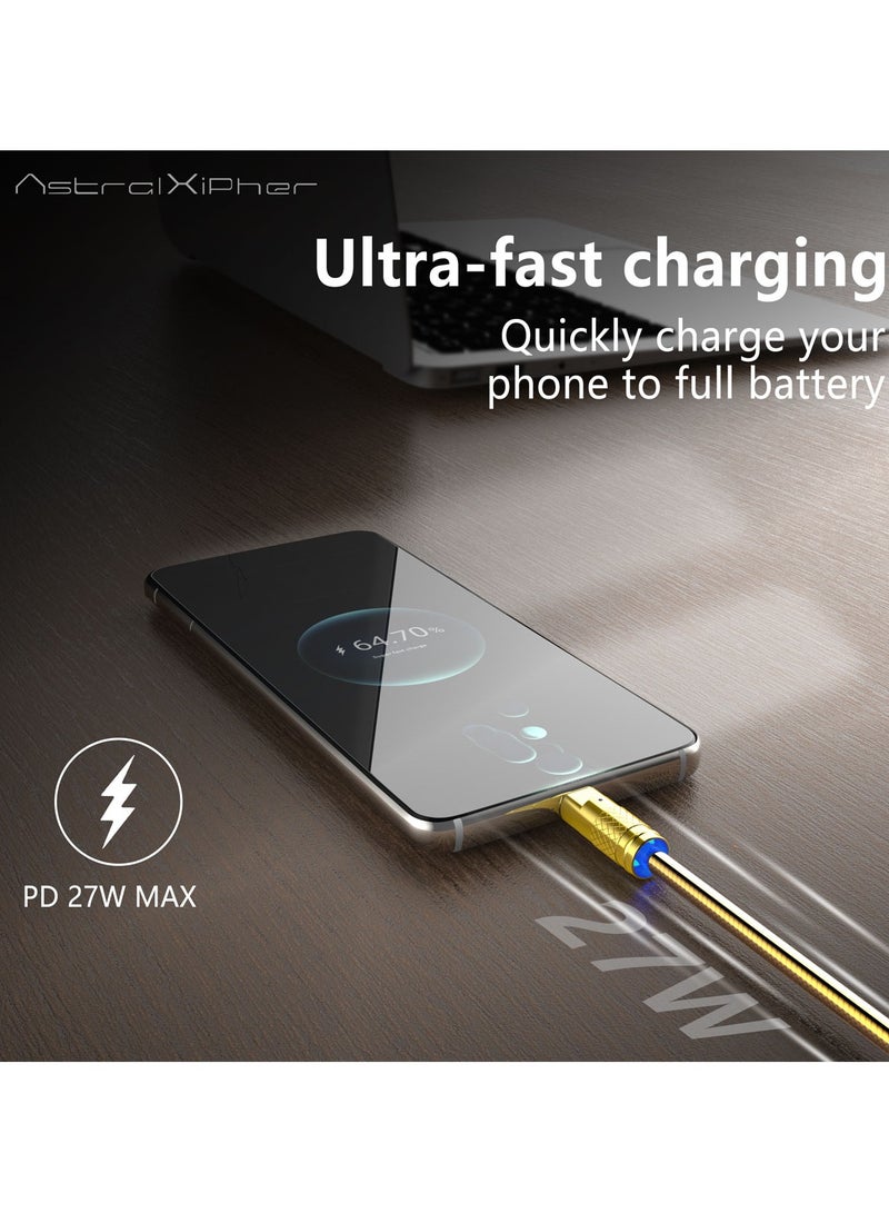 Astralxipher 1M Golden Snake Pattern PD27W Fast Charging Cable - USB to Lightning for iPhone 11 12 13 14 Pro Max (Durable, High-Speed, 3A) | Gold Color | - Image 2