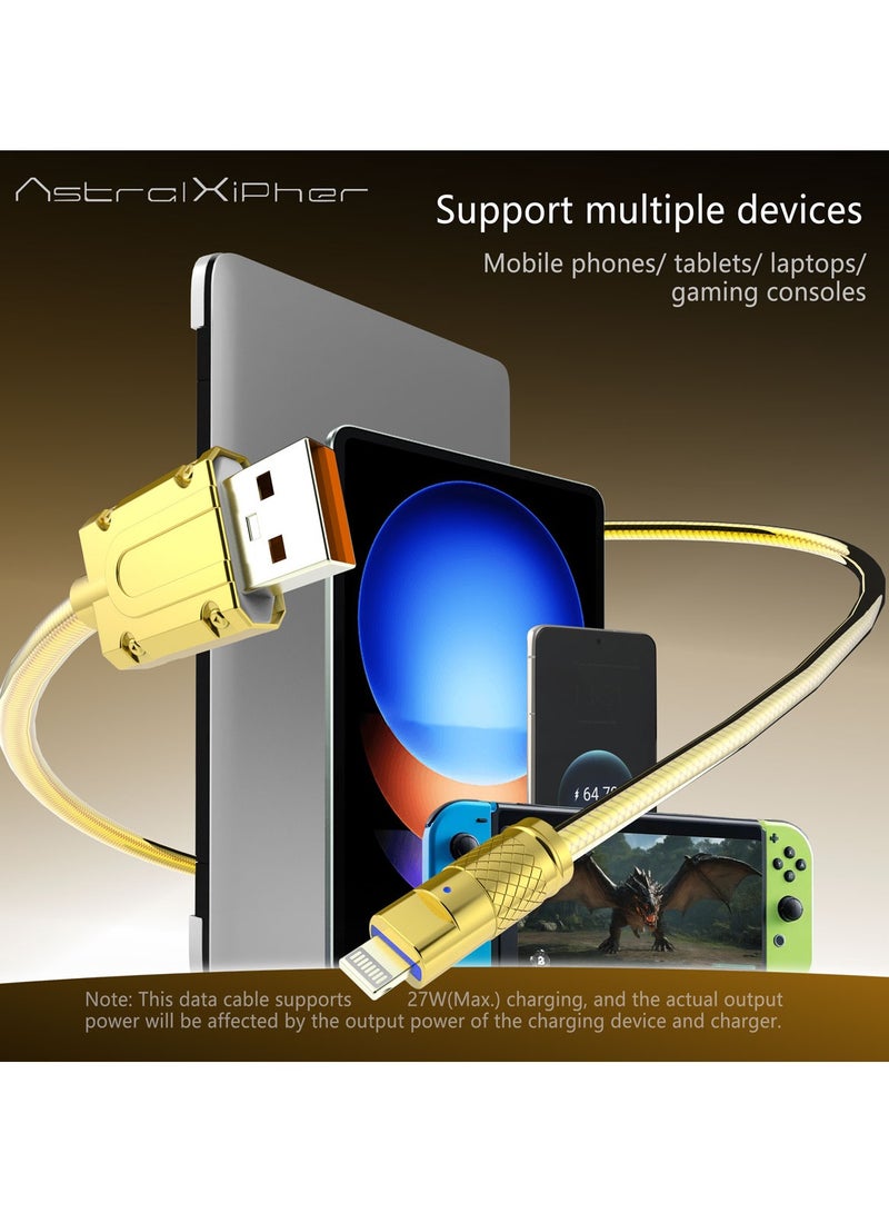 Astralxipher 1M Golden Snake Pattern PD27W Fast Charging Cable - USB to Lightning for iPhone 11 12 13 14 Pro Max (Durable, High-Speed, 3A) | Gold Color | - Image 5