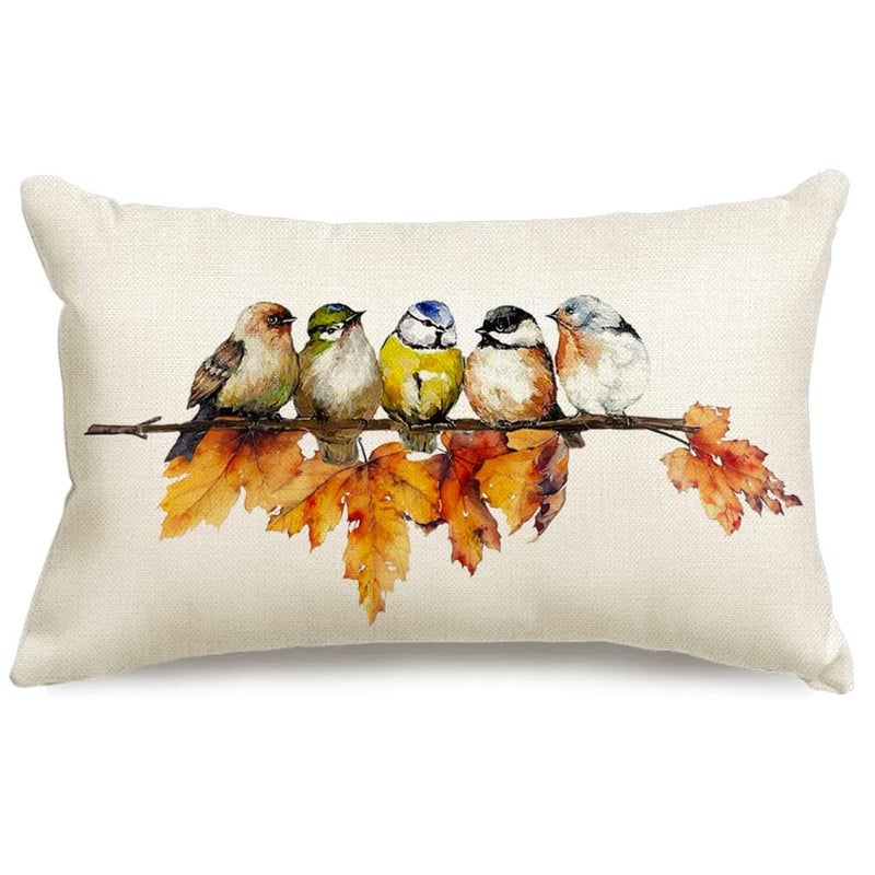 RABUSOFA Fall Pillow Covers 12x20 Inch Bird Autumn Decorations for Home Outdoor Thanksgiving Decor Maple Leaf Decorative Lumbar Throw Pillow Cases Farmhouse for Couch Sofa