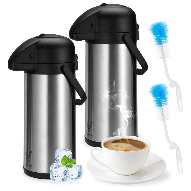 Vondior Airpot Coffee Dispenser with Pump - 2Pcs 102 oz Insulated Stainless Steel Coffee Carafe - Thermal Beverage Dispenser - Coffee Urn for Hot/Cold Water, Party Chocolate Drinks - Image 1