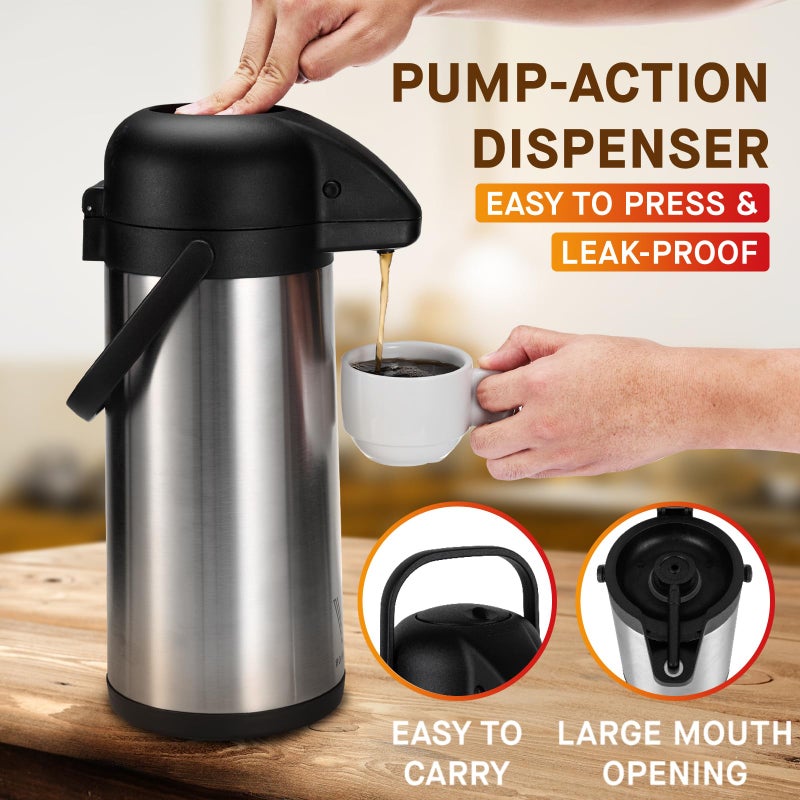 Vondior Airpot Coffee Dispenser with Pump - 2Pcs 102 oz Insulated Stainless Steel Coffee Carafe - Thermal Beverage Dispenser - Coffee Urn for Hot/Cold Water, Party Chocolate Drinks - Image 3