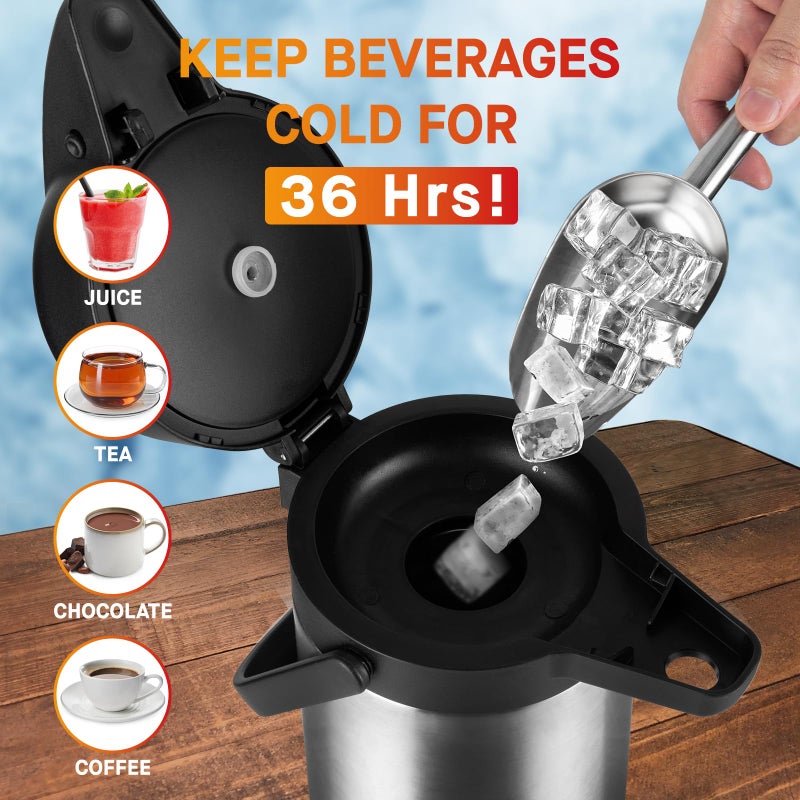 Vondior Airpot Coffee Dispenser with Pump - 2Pcs 102 oz Insulated Stainless Steel Coffee Carafe - Thermal Beverage Dispenser - Coffee Urn for Hot/Cold Water, Party Chocolate Drinks - Image 5