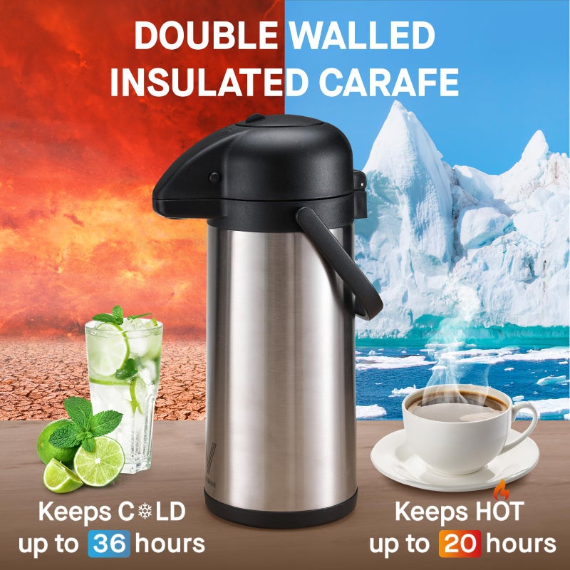Vondior Airpot Coffee Dispenser with Pump - 2Pcs 102 oz Insulated Stainless Steel Coffee Carafe - Thermal Beverage Dispenser - Coffee Urn for Hot/Cold Water, Party Chocolate Drinks - Image 2
