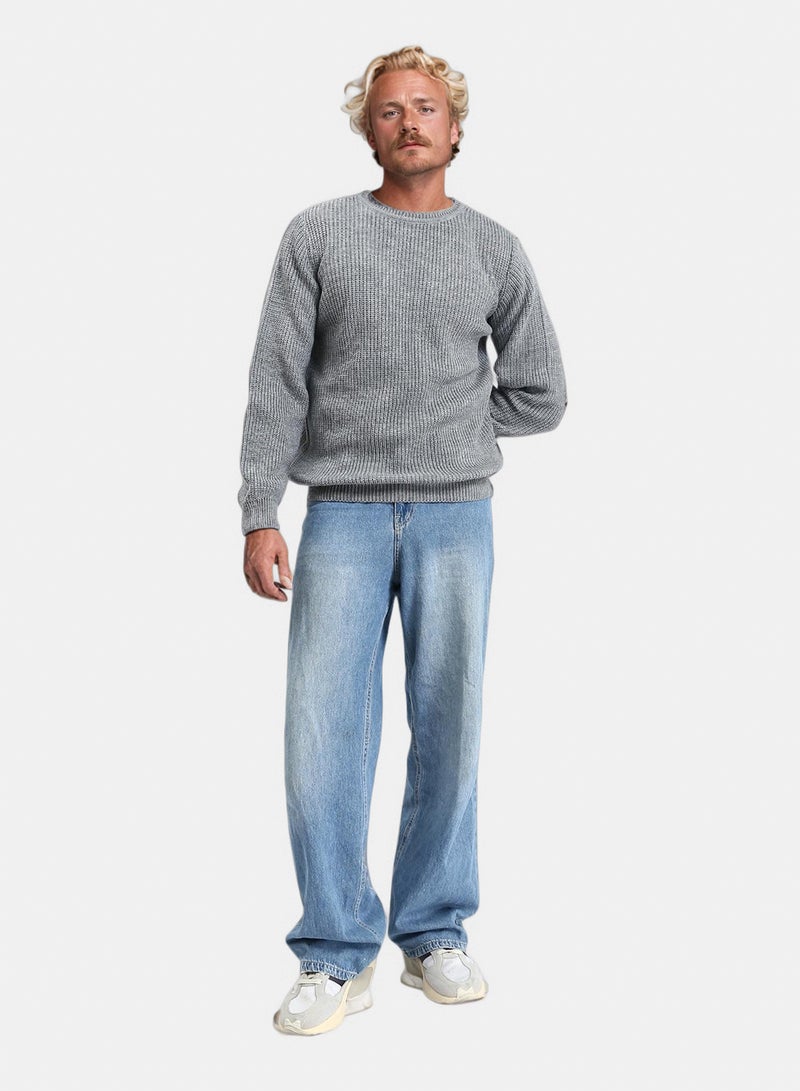 RAVIN Men Slip On Round Neck Knitted Pullover Heather Dark Grey - Image 4