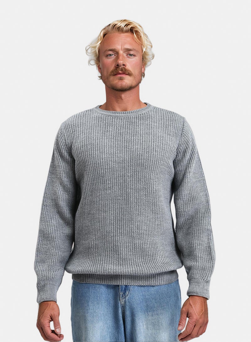 RAVIN Men Slip On Round Neck Knitted Pullover Heather Dark Grey - Image 1