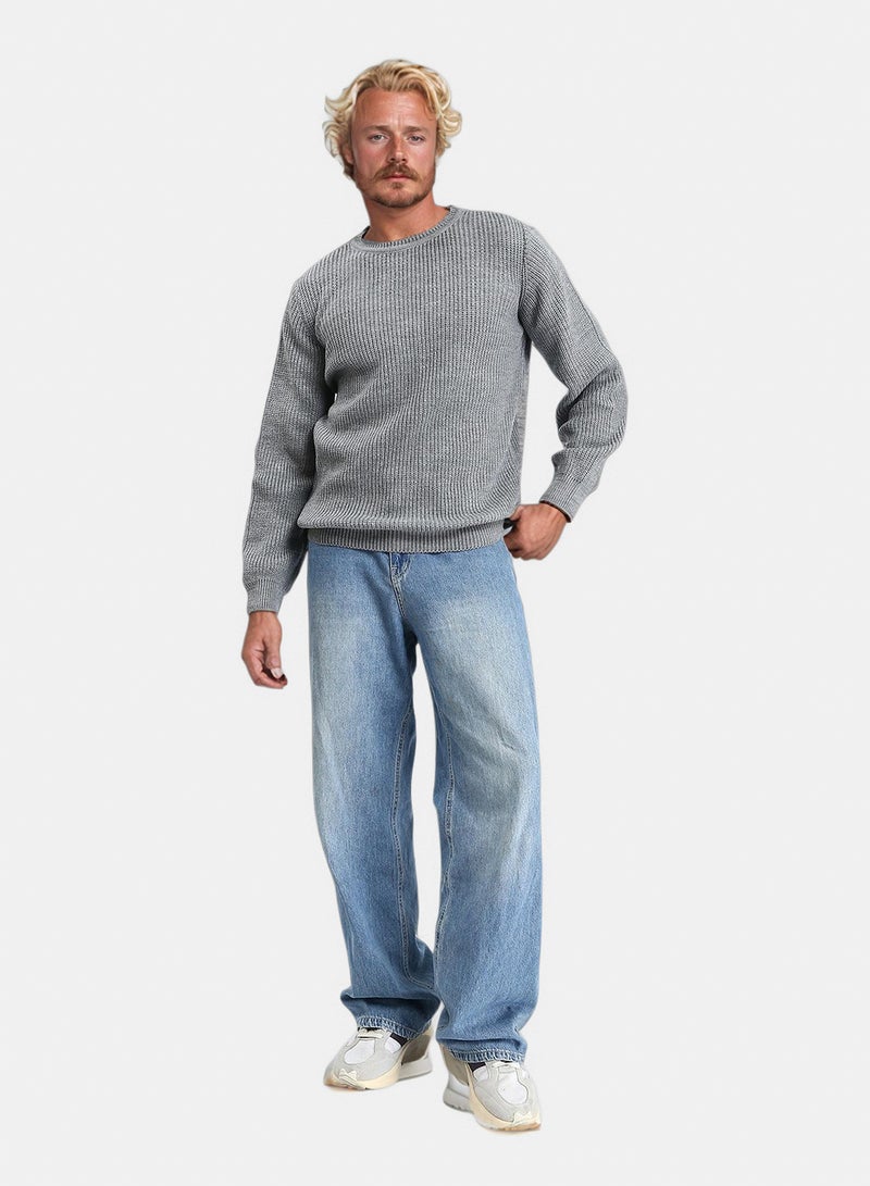 RAVIN Men Slip On Round Neck Knitted Pullover Heather Dark Grey - Image 5