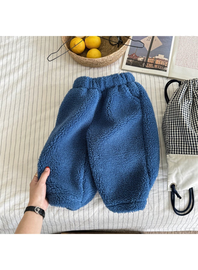 Kids' Wear Autumn Winter Children's Korean Style Thickened Fleece Cotton Pants Girls Boys Furry Pants