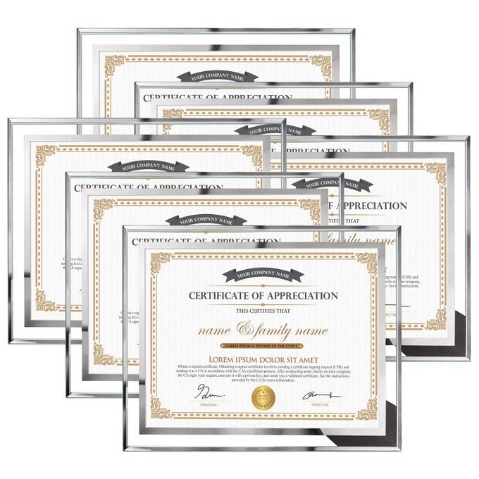 85X11 PICTURE FRAMES 6 PACKS SILVER GLASS CERTIFICATE FRAMES FOR DOCUMENT DIPLOMA AWARD ONLY FOR TABLETOP DISPLAY VERTICALLY OR HORIZONTALLY