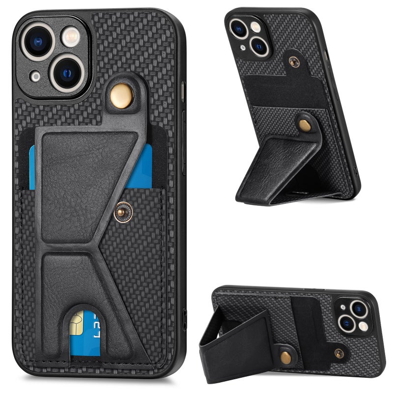 HuHa Case Cover For iPhone 13 mini Carbon Fiber Wallet Flip Card K-shaped Holder Phone Case(Black) - Image 1