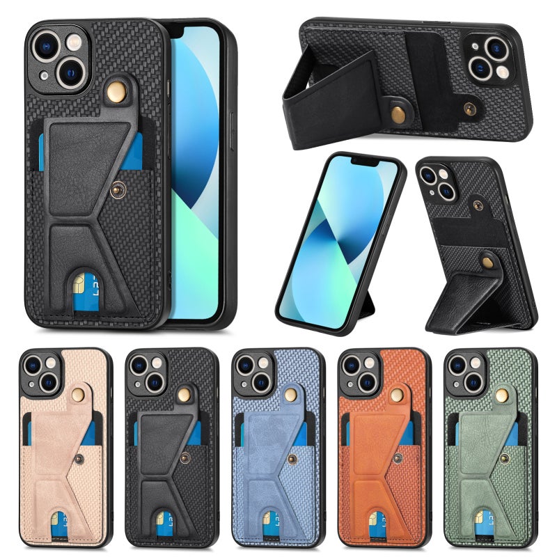 HuHa Case Cover For iPhone 13 mini Carbon Fiber Wallet Flip Card K-shaped Holder Phone Case(Black) - Image 5