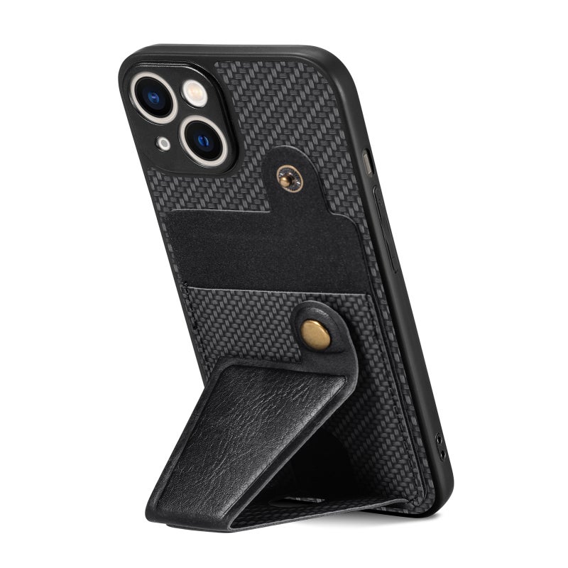 HuHa Case Cover For iPhone 13 mini Carbon Fiber Wallet Flip Card K-shaped Holder Phone Case(Black) - Image 3