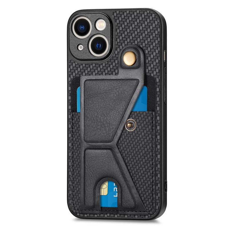 HuHa Case Cover For iPhone 13 mini Carbon Fiber Wallet Flip Card K-shaped Holder Phone Case(Black) - Image 2
