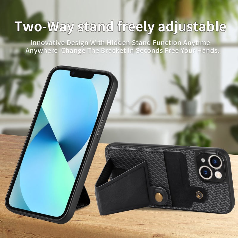 HuHa Case Cover For iPhone 13 mini Carbon Fiber Wallet Flip Card K-shaped Holder Phone Case(Black) - Image 4