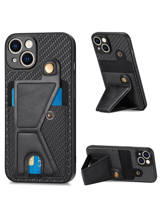 HuHa Case Cover For iPhone 13 mini Carbon Fiber Wallet Flip Card K-shaped Holder Phone Case Black 