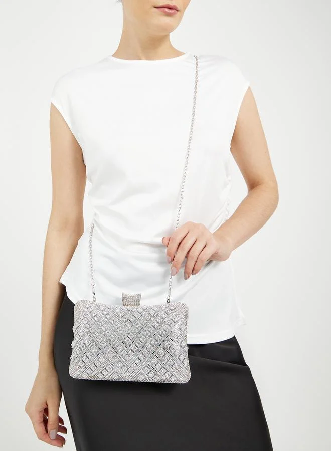 Styli  Textured Embellished Clutch with Chain Strap for Women | Best Price UAE