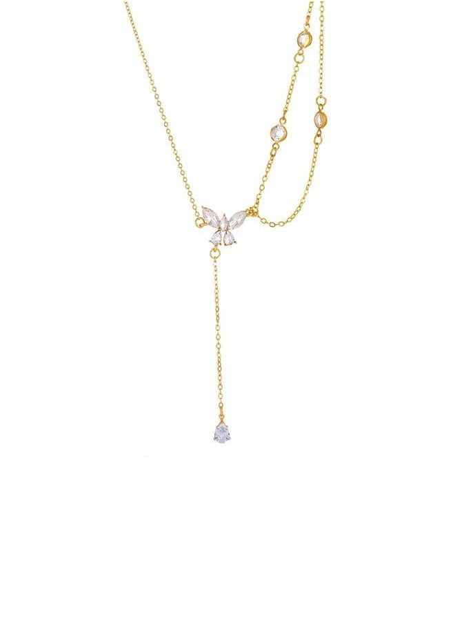 NIBEMINENT Crystal Butterfly Pendant Necklace Gold  - Image 1