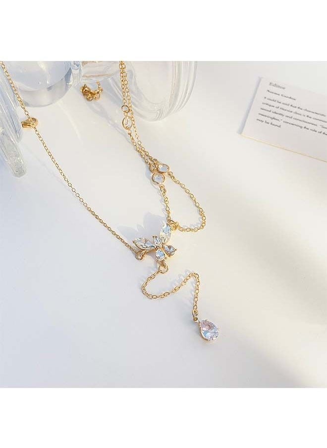 NIBEMINENT Crystal Butterfly Pendant Necklace Gold  - Image 4